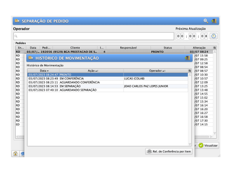 Separação dos itens dos Pedidos para Entrega