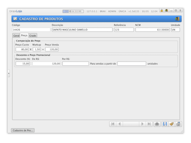 Cadastro de Produtos - Aba Preço